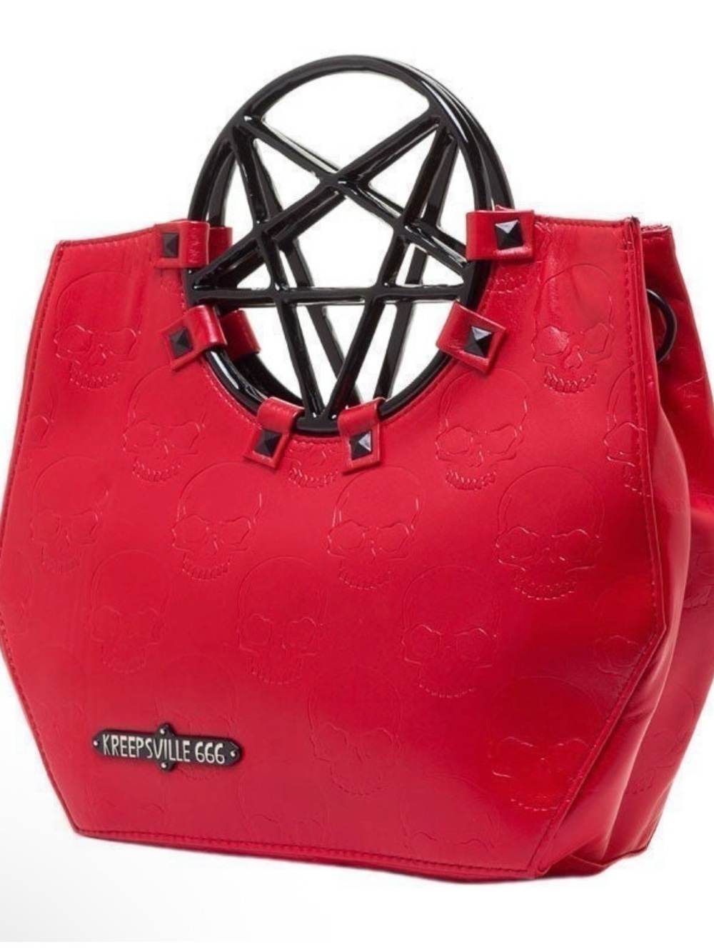 Kreepsville 666 Red Skull Black Metal Pentagram Purse Bag